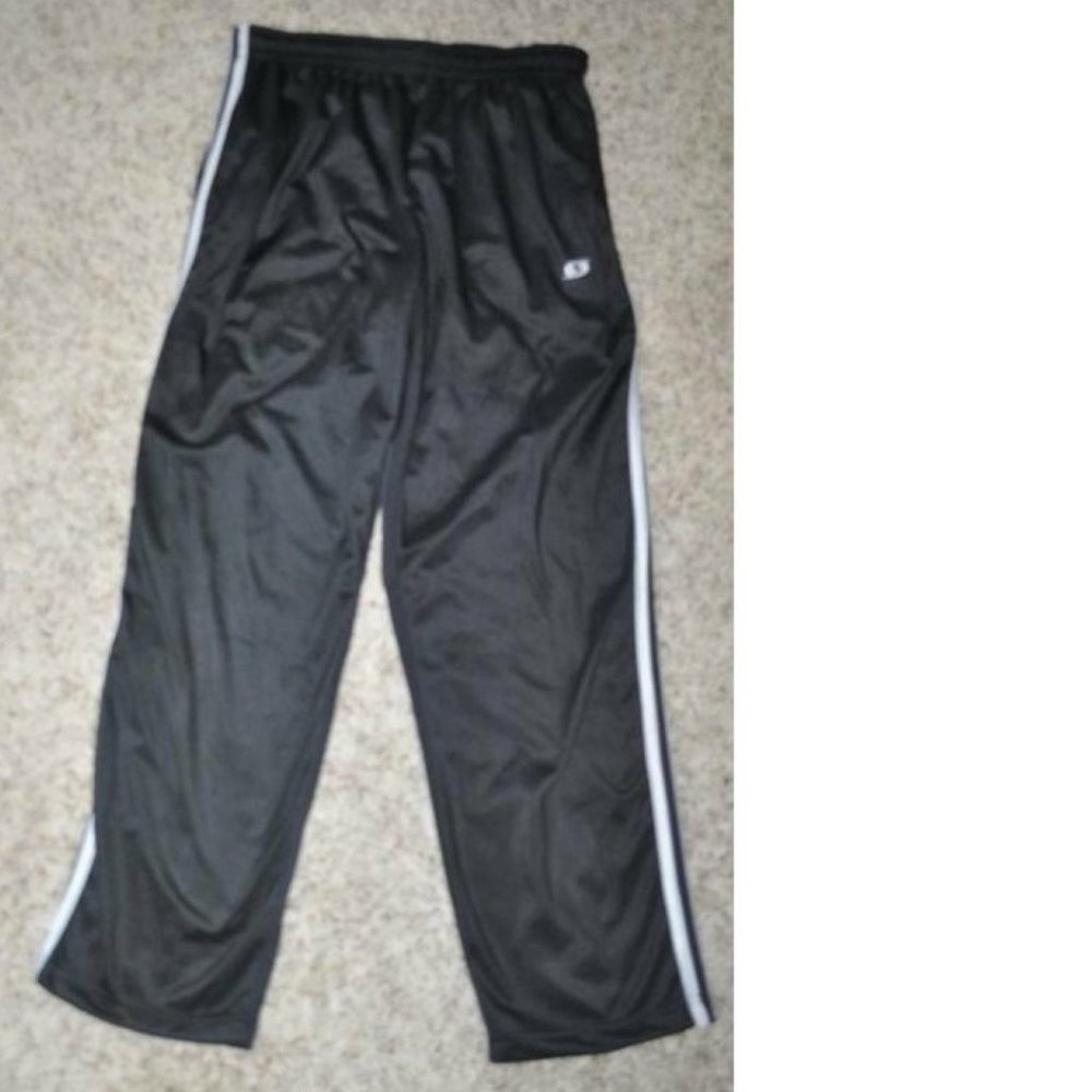 Mens Track Pants Black Medium Athletic Drawstring Elastic Waist Starting Line
